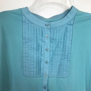 Liz Claiborne Turquoise Pintuck Tuxedo Bib Top Long Sleeve Size L